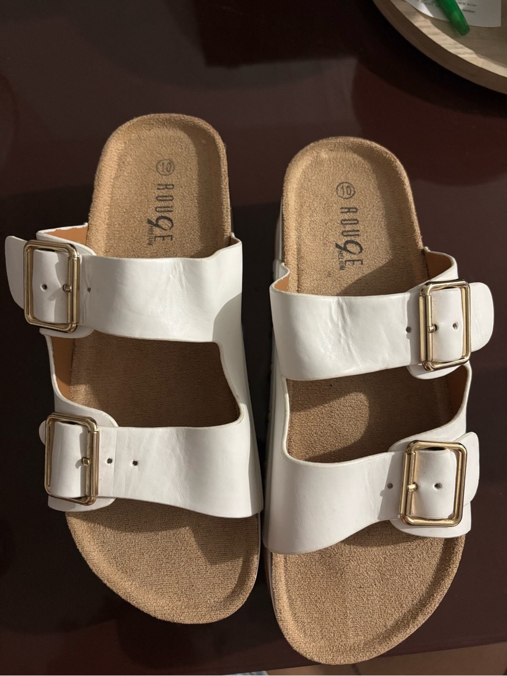 Rouge Helium White Double Buckle Slide Sandals